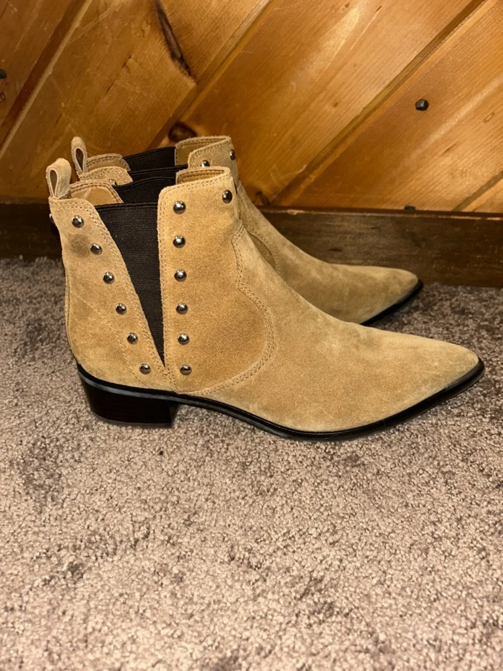 Marc Fisher Yentia Tan suede studded Chelsea ankle boots